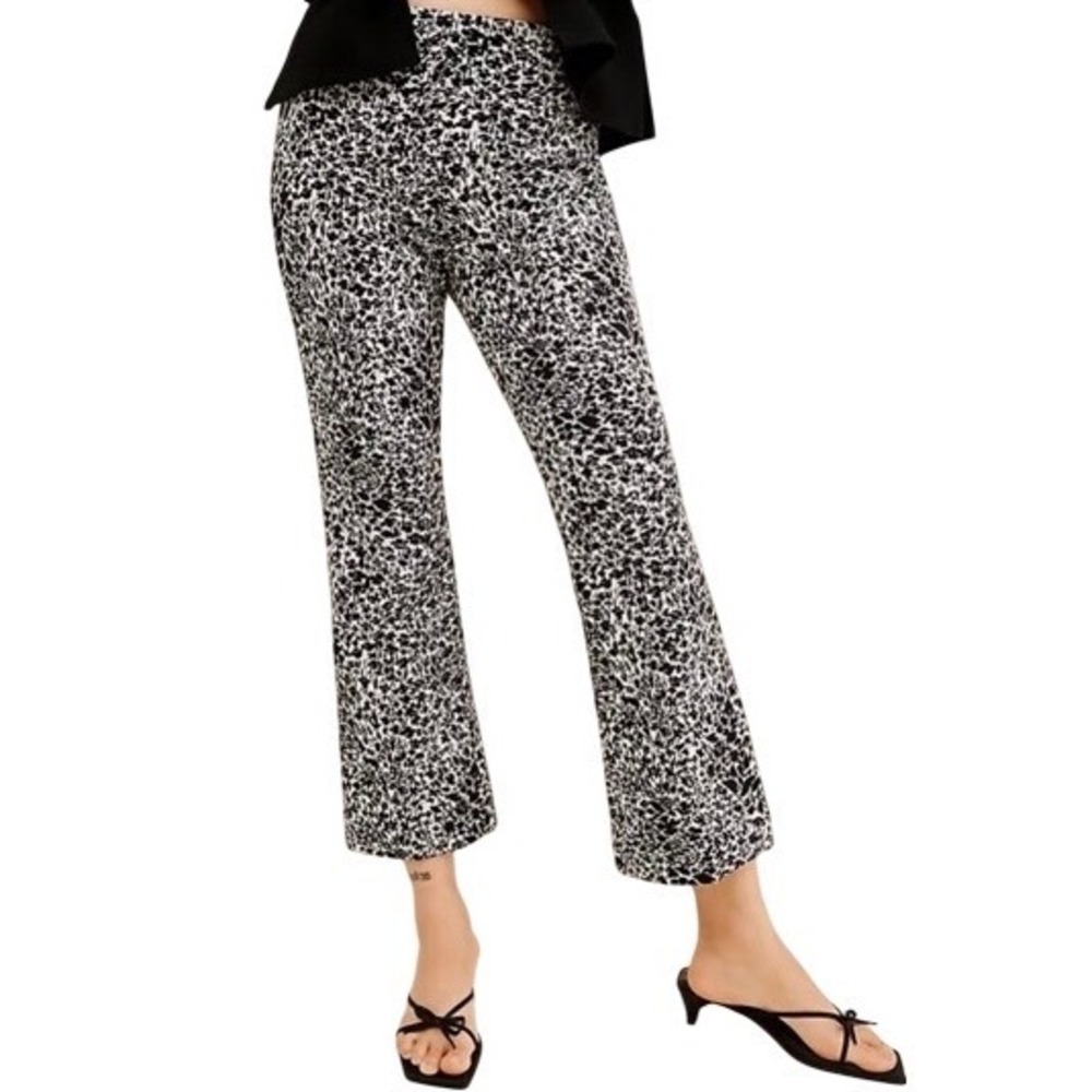 Maeve Anthropologie Margot Kick Flare Floral Cropped Pants Black White Womens MP